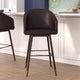 Brown |#| Commercial 30inch Mid-Back Barstool with Wooden Legs - Brown LeatherSoft/Walnut