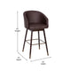 Brown |#| Commercial 30inch Mid-Back Barstool with Wooden Legs - Brown LeatherSoft/Walnut