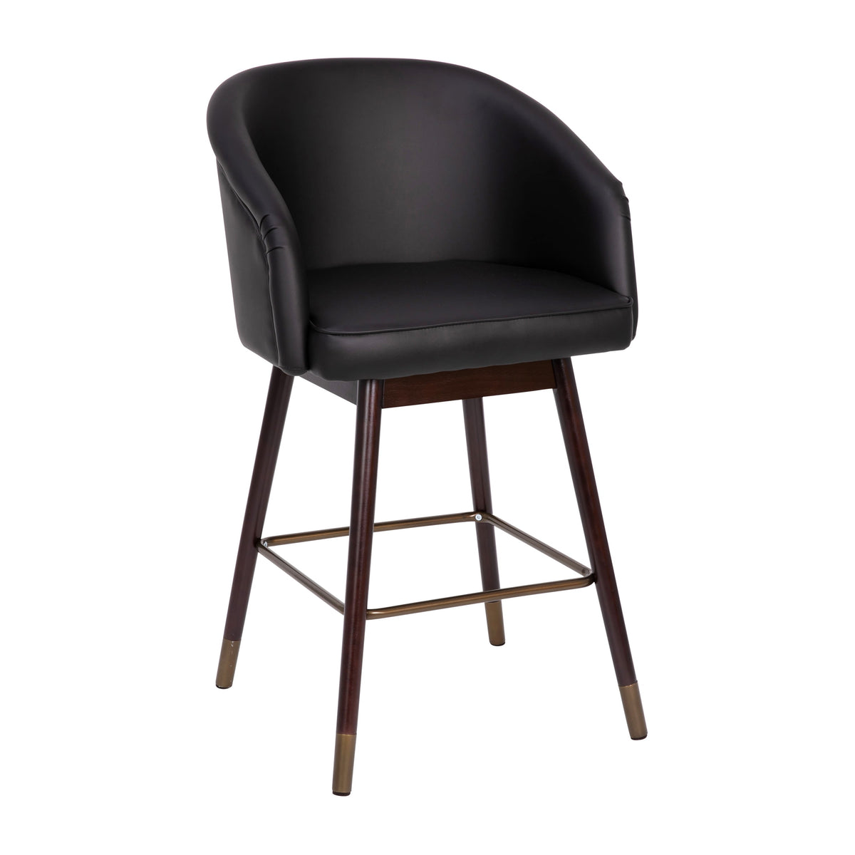 Black |#| Commercial 26inch Mid-Back Counter Stool with Wood Legs - Black LeatherSoft/Walnut