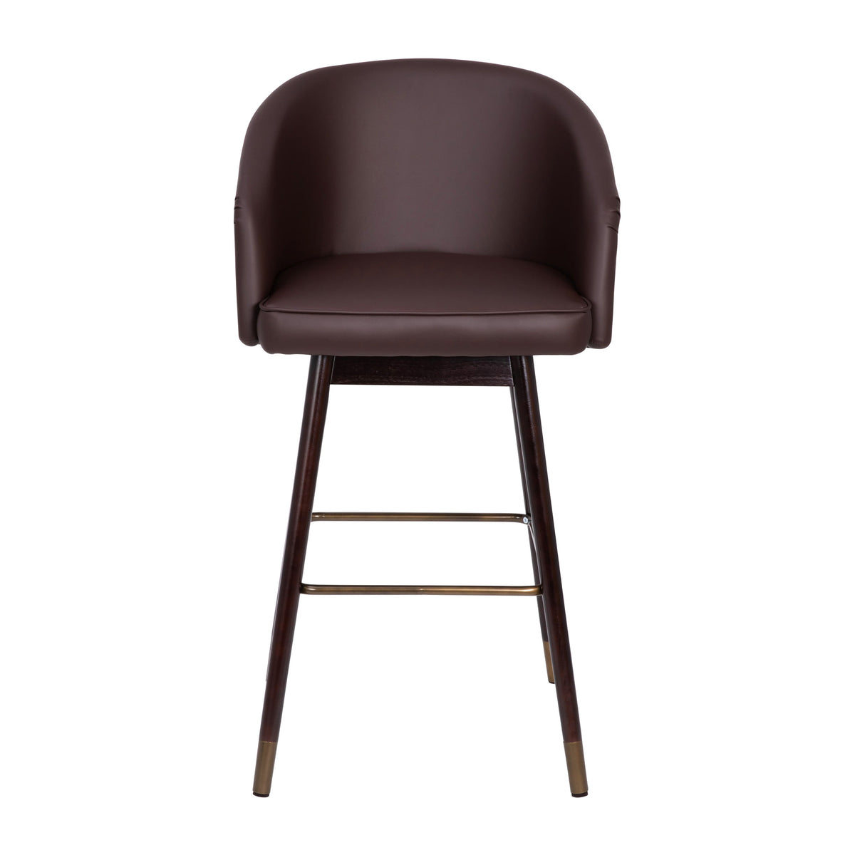 Brown |#| Commercial 30inch Mid-Back Barstool with Wooden Legs - Brown LeatherSoft/Walnut