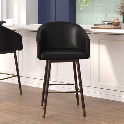 Margo Commercial Grade Mid-Back Modern Barstool with Beechwood Legs and Curved Back