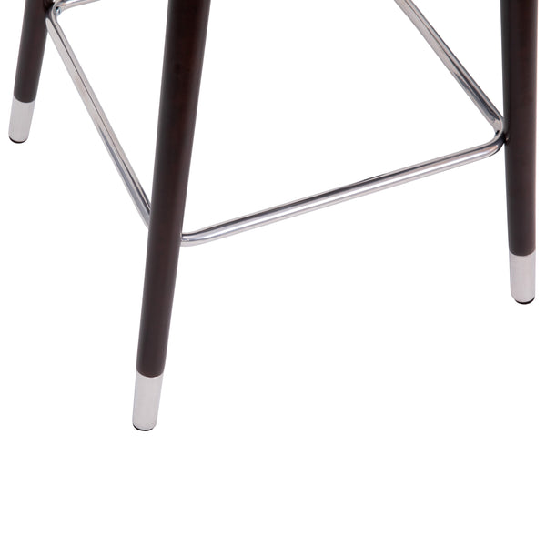 Gray |#| Commercial 26inch Mid-Back Counter Stool with Wood Legs - Gray LeatherSoft/Walnut