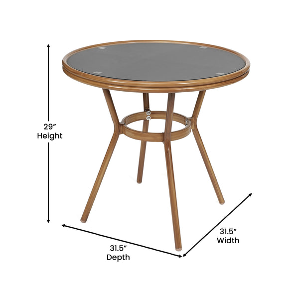 Black Textilene/Natural Frame |#| Indoor/Outdoor Commercial Bistro Set with Table and Four Chairs in Black