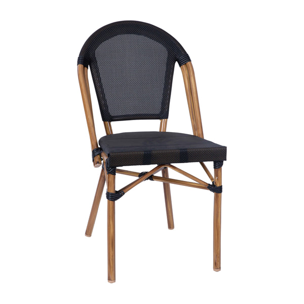 Black Textilene/Natural Frame |#| Indoor/Outdoor Commercial Bistro Set with Table and Four Chairs in Black