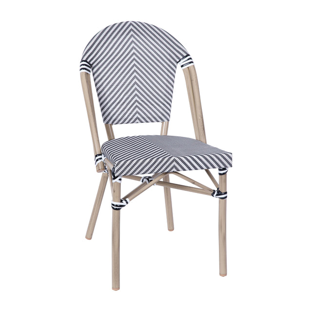 Marseille Indoor/Outdoor Commercial Bistro Stacking Chair, Textilene Back and Seat, Bamboo Print Aluminum Frame - View 1