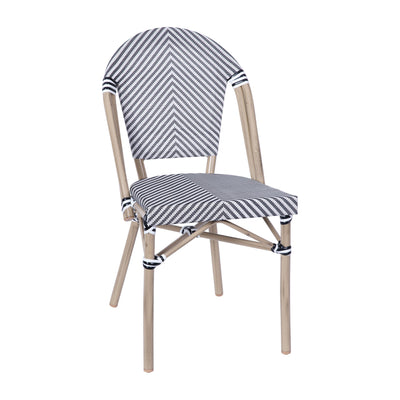 Marseille Indoor/Outdoor Commercial French Bistro Stacking Chair, Textilene Back and Seat, Bamboo Print Aluminum Frame