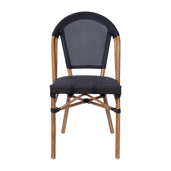 Black/Natural Frame |#| All-Weather Commercial Paris Chair with Natural Aluminum Frame-Black