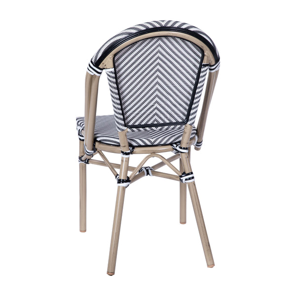 Black & White/Light Natural Frame |#| All-Weather Commercial Paris Chair with Light Natural Aluminum Frame-Black/White