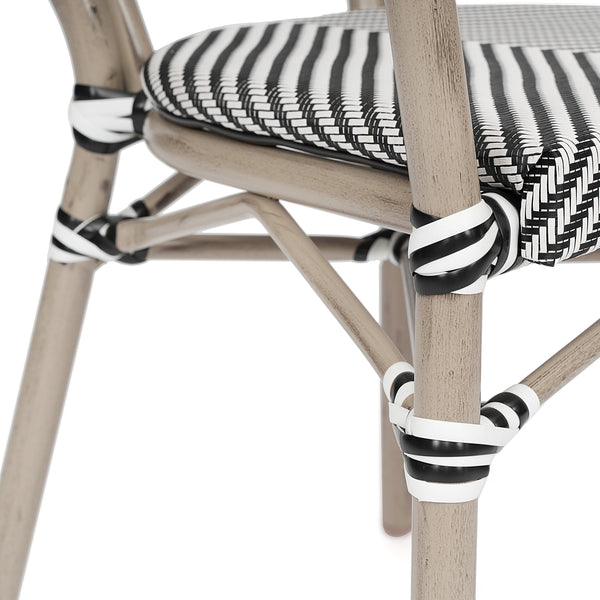 Black & White/Light Natural Frame |#| All-Weather Commercial Paris Chair with Arms and Natural Metal Frame-Black/White