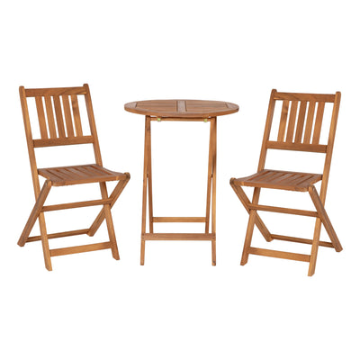 Martindale 3 Piece Folding Patio Bistro Set, Indoor/Outdoor Acacia Wood Table and 2 Chair Set with Slatted Design