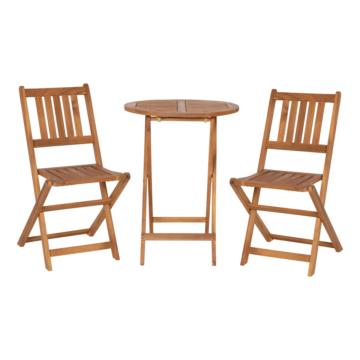 Indoor/Outdoor Acacia Wood Folding Table and 2 Chair Bistro Set in Natural