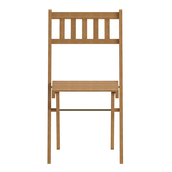 Indoor/Outdoor Solid Acacia Wood Folding Bistro Chairs in Natural - Set of 2