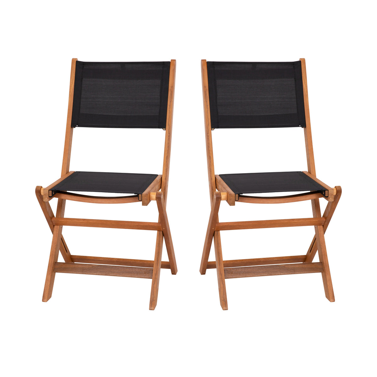 2PK All-Weather Acacia Wood Folding Bistro Chairs-Mesh Back/Seat-Natural/Black