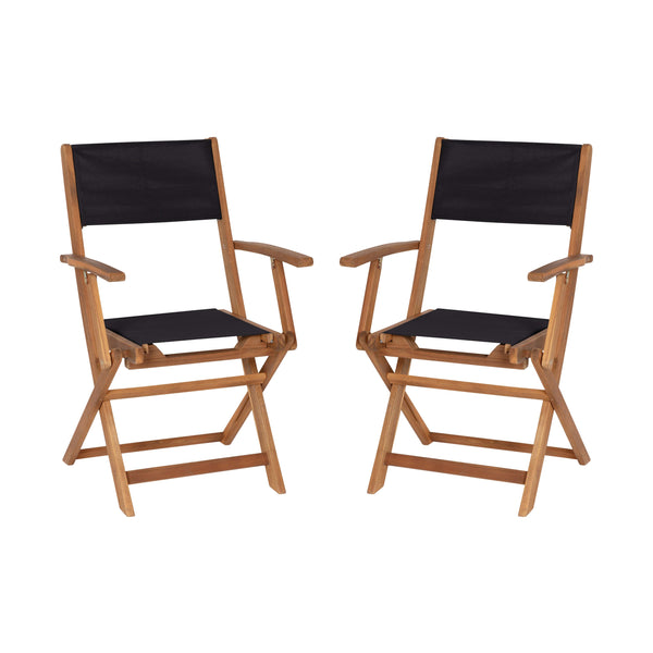 2PK All-Weather Acacia Wood and Mesh Folding Bistro Armchairs - Natural/Black