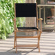 2PK All-Weather Acacia Wood and Mesh Folding Bistro Armchairs - Natural/Black