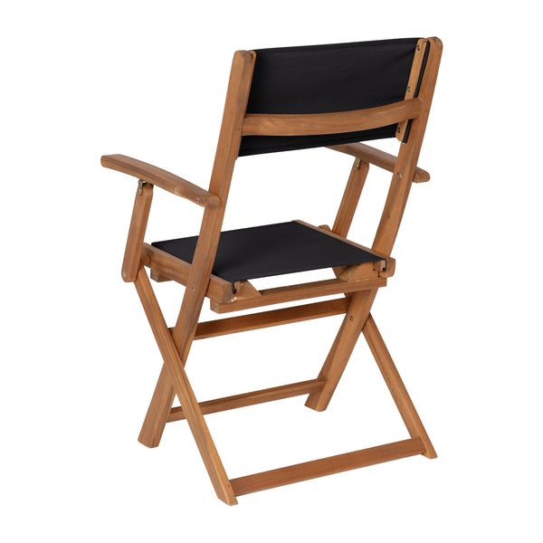 2PK All-Weather Acacia Wood and Mesh Folding Bistro Armchairs - Natural/Black