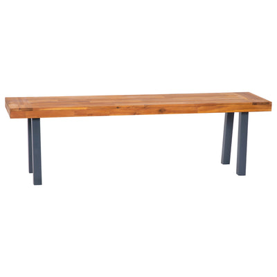 Martindale Solid Acacia Wood Patio Dining Bench for 2 with Slatted Top and Black Flared Wooden Legs