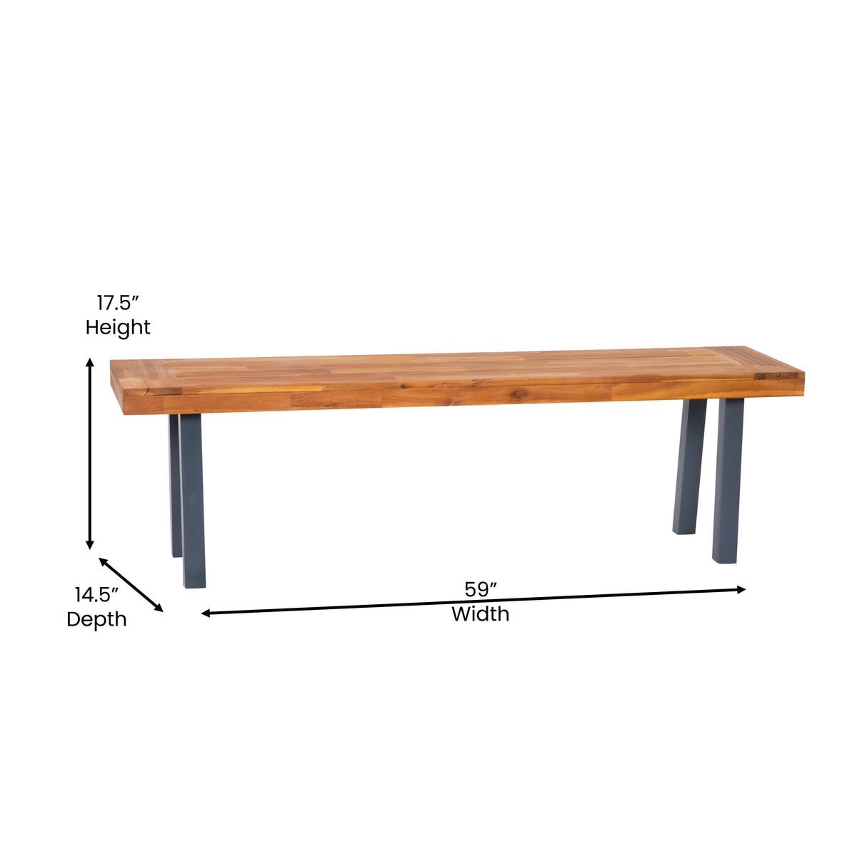 Indoor/Outdoor Solid Acacia Wood Slat Top Bench with Wood Legs - Natural/Black