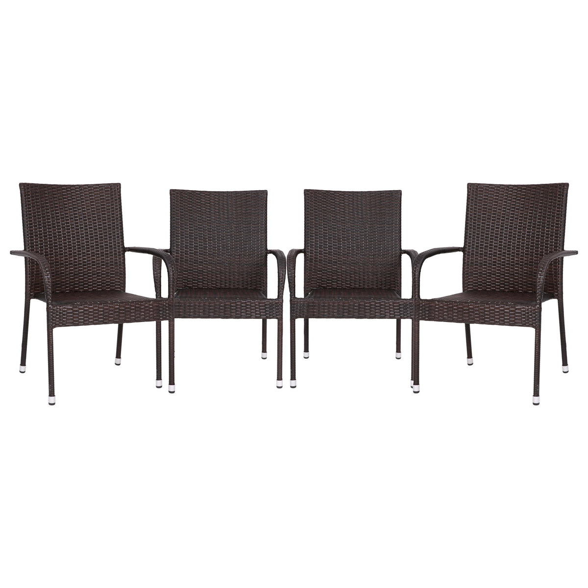 Espresso |#| Indoor/Outdoor Stacking Steel Framed Espresso Wicker Dining Armchairs - 4 Pack