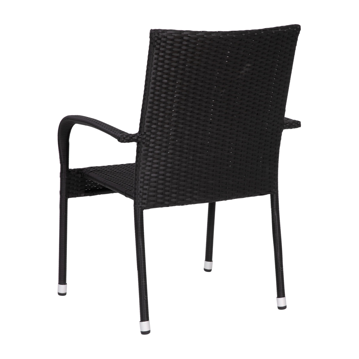 Black |#| Indoor/Outdoor Stacking Steel Framed Black Wicker Dining Armchairs - 4 Pack