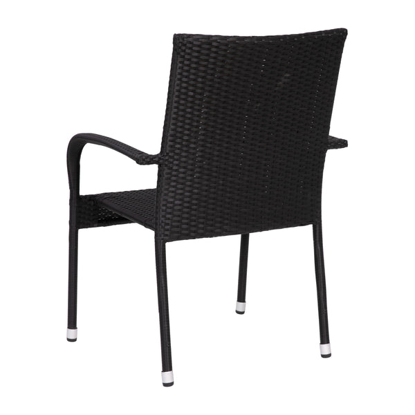 Black |#| Indoor/Outdoor Stacking Steel Framed Black Wicker Dining Armchairs - 4 Pack