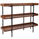 3 Shelf 35inchH Display Unit with Black Metal Frame in Rustic Wood Grain Finish