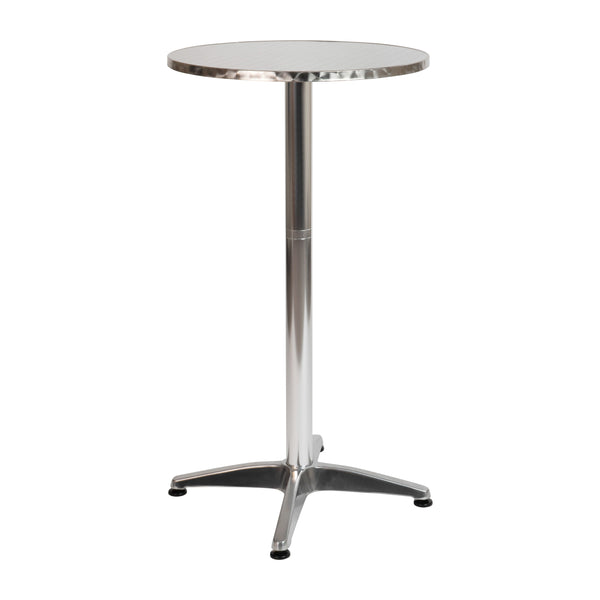 Aluminum |#| Indoor/Outdoor 23.5inchH Aluminum Round Bar Height Table with Cross Base