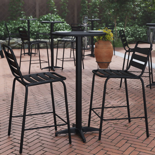 Black |#| Indoor/Outdoor 23.5inch Round Aluminum Bar Height Table with Cross Base - Black