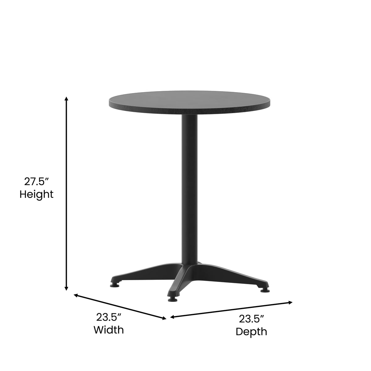 Black |#| 23.5inch Round Metal Smooth Top Indoor-Outdoor Table with Base - Black