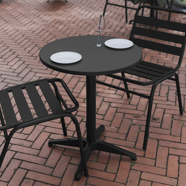 Black |#| 23.5inch Round Metal Smooth Top Indoor-Outdoor Table with Base - Black