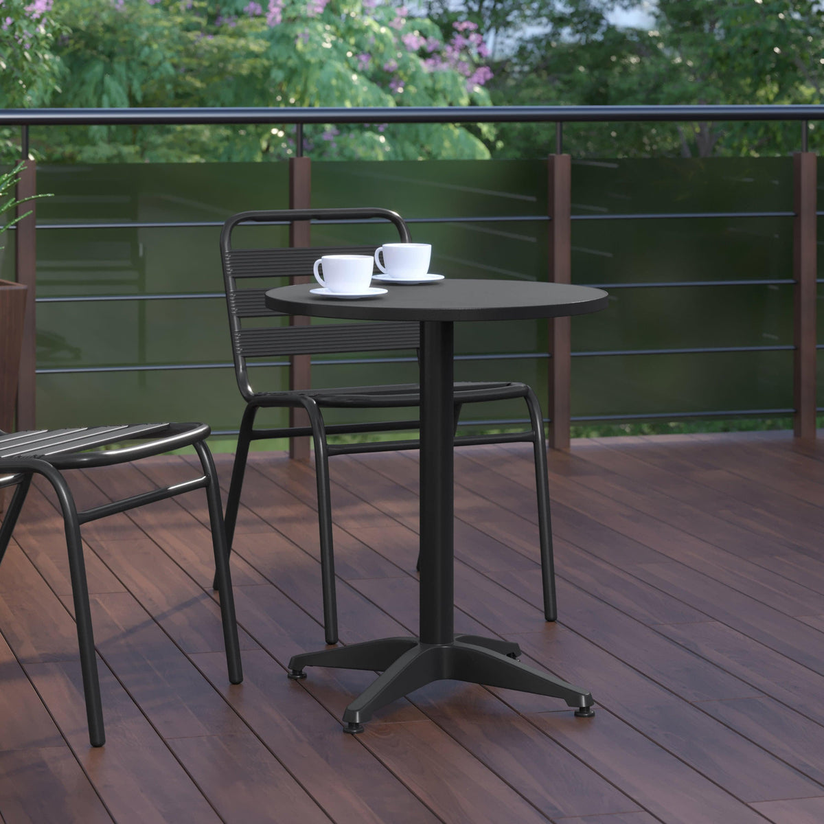 Black |#| 23.5inch Round Metal Smooth Top Indoor-Outdoor Table with Base - Black