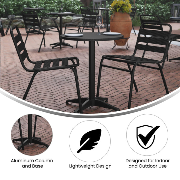 Black |#| 23.5inch Round Metal Smooth Top Indoor-Outdoor Table with Base - Black