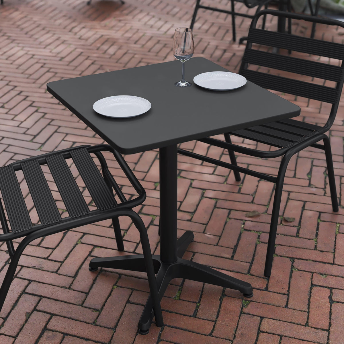 Black |#| 23.5inch Square Metal Smooth Top Indoor-Outdoor Table with Base - Black