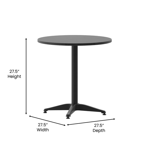 Black |#| 27.5inch Round Metal Smooth Top Indoor-Outdoor Table with Base - Black