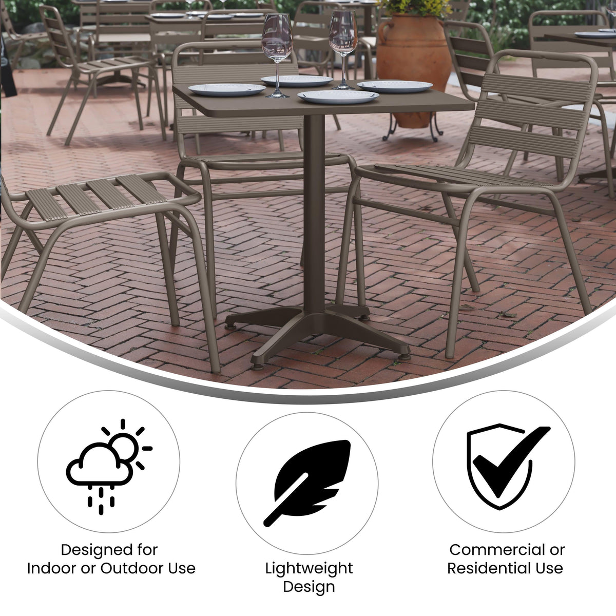 Bronze |#| 27.5inch Square Metal Smooth Top Indoor-Outdoor Table with Base - Bronze