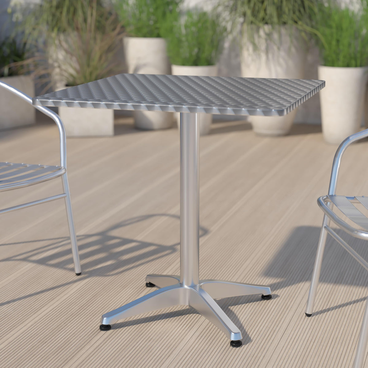 Aluminum |#| 27.5inch Square Aluminum Smooth Top Indoor-Outdoor Table with Base