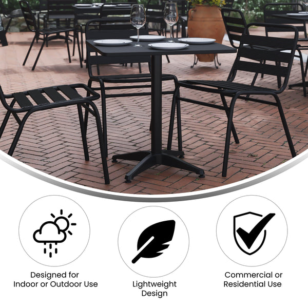Black |#| 27.5inch Square Metal Smooth Top Indoor-Outdoor Table with Base - Black