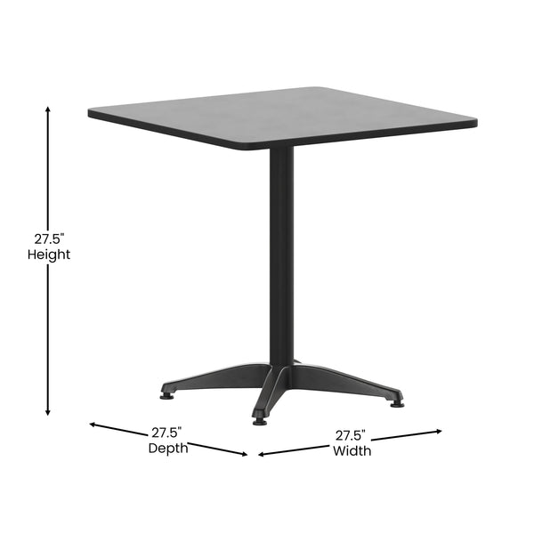 Black |#| 27.5inch Square Metal Smooth Top Indoor-Outdoor Table with Base - Black