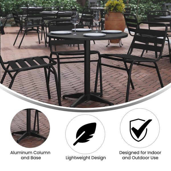 Black |#| 31.5inch Round Metal Smooth Top Indoor-Outdoor Table with Base - Black