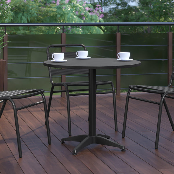 Black |#| 31.5inch Round Metal Smooth Top Indoor-Outdoor Table with Base - Black
