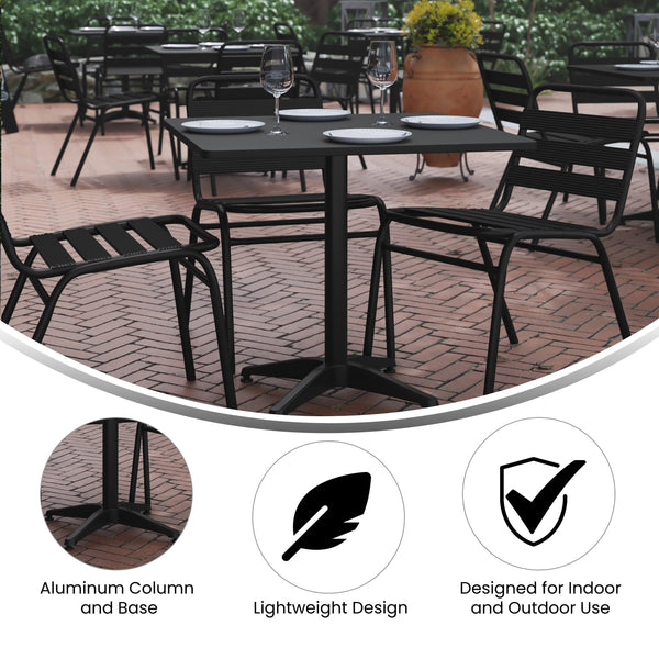 Black |#| 31.5inch Square Metal Smooth Top Indoor-Outdoor Table with Base - Black