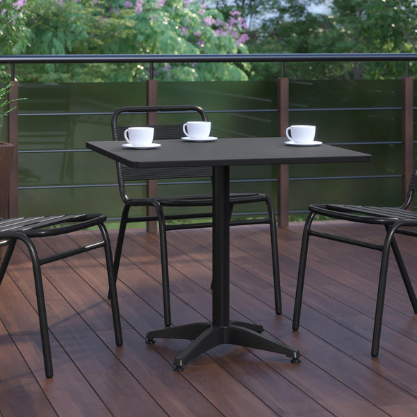 Black |#| 31.5inch Square Metal Smooth Top Indoor-Outdoor Table with Base - Black