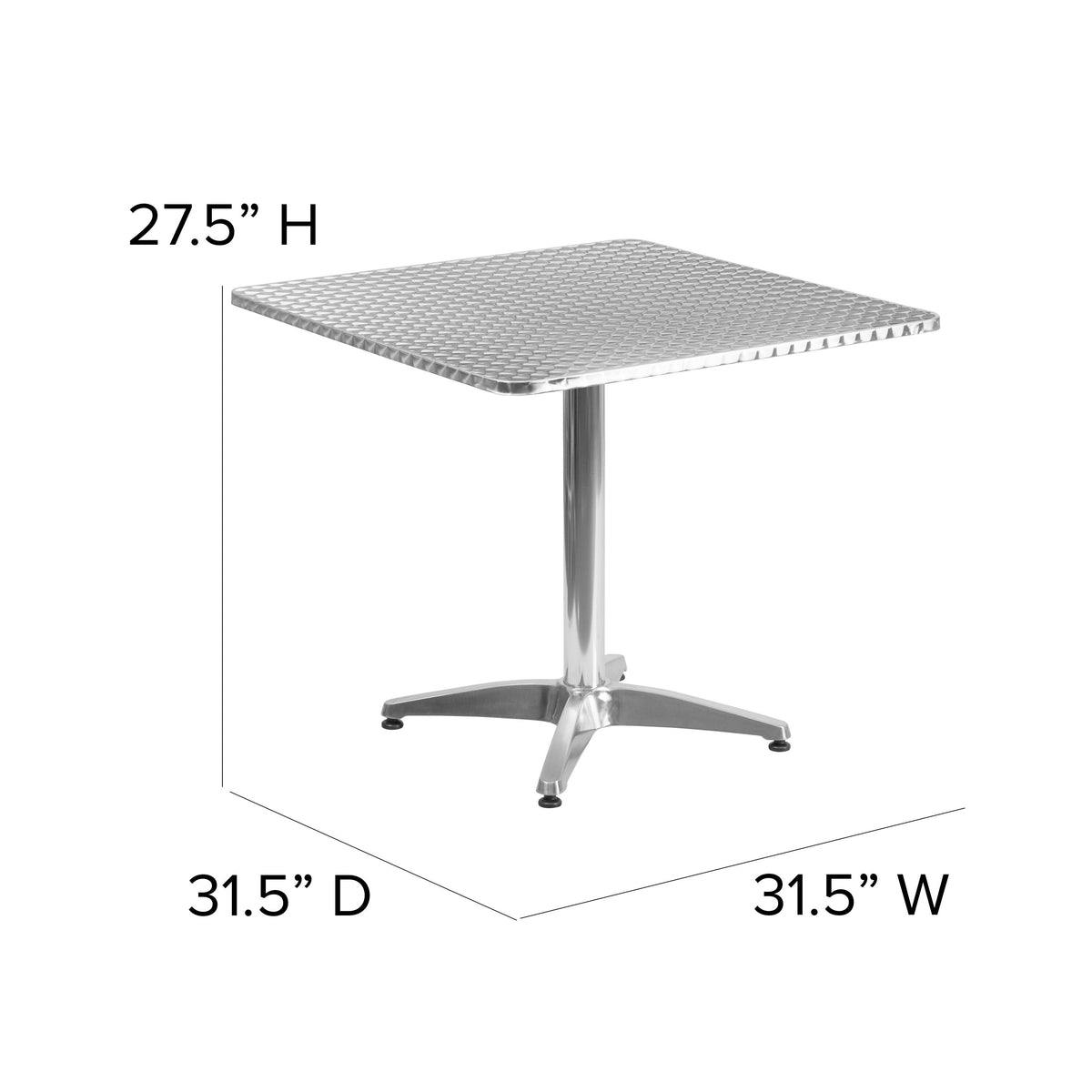 Aluminum |#| 31.5inch Square Aluminum Smooth Top Indoor-Outdoor Table with Base