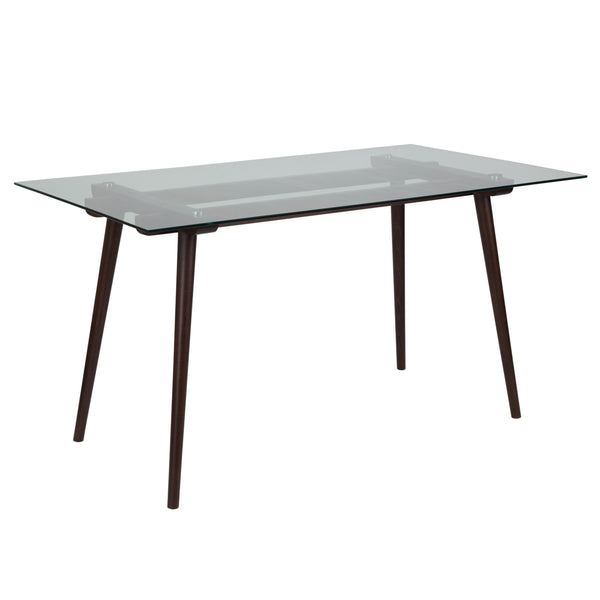 Clear Top/Espresso Frame |#| 31.5inch x 55inch Rectangular Solid Espresso Wood Table with Clear Glass Top