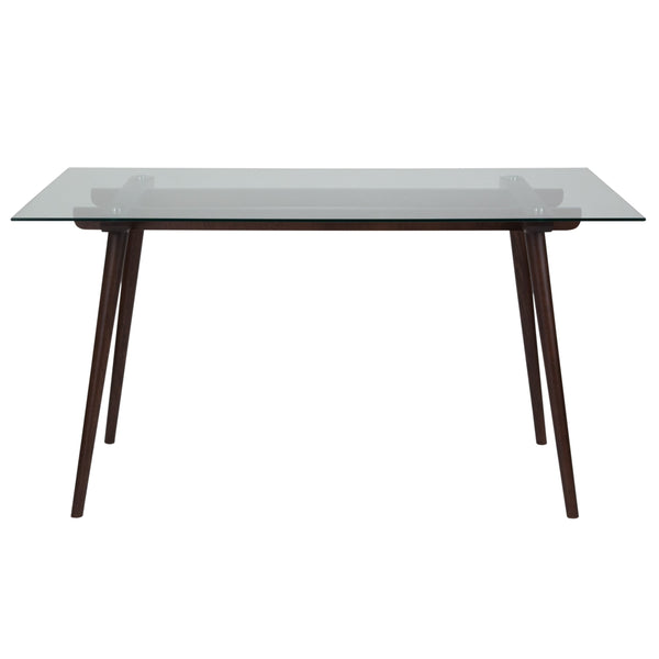 Clear Top/Walnut Frame |#| 31.5inch x 55inch Rectangular Solid Walnut Wood Table with Clear Glass Top