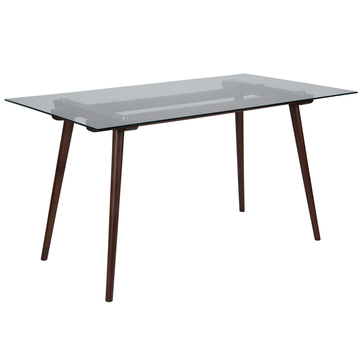 Clear Top/Walnut Frame |#| 31.5inch x 55inch Rectangular Solid Walnut Wood Table with Clear Glass Top