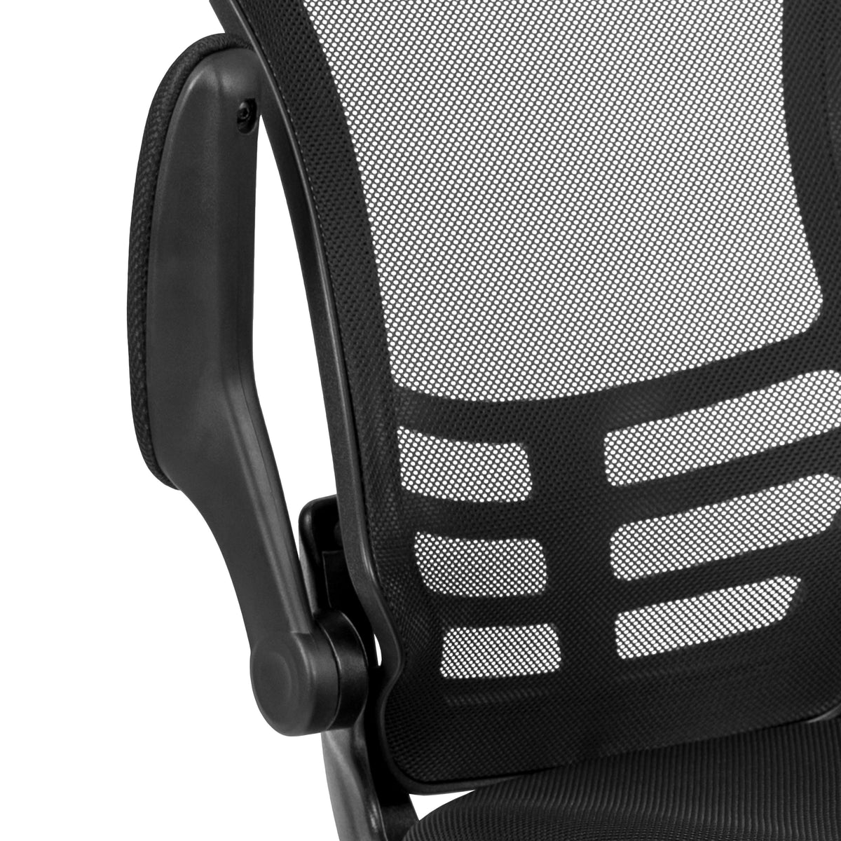 Black Mesh |#| Black Mesh Sled Base Side Reception Chair with Flip-Up Arms-Office Waiting Room
