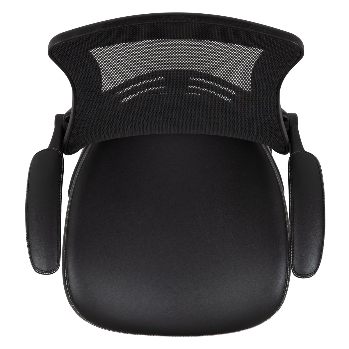 Black LeatherSoft/Mesh |#| Black Mesh Sled Base Side Reception Chair with LeatherSoft Seat and Flip-Up Arms