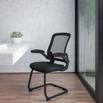 Mesh Sled Base Side Reception Chair with Flip-Up Arms