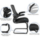 Black Mesh |#| Black Mesh Sled Base Side Reception Chair with Flip-Up Arms-Office Waiting Room